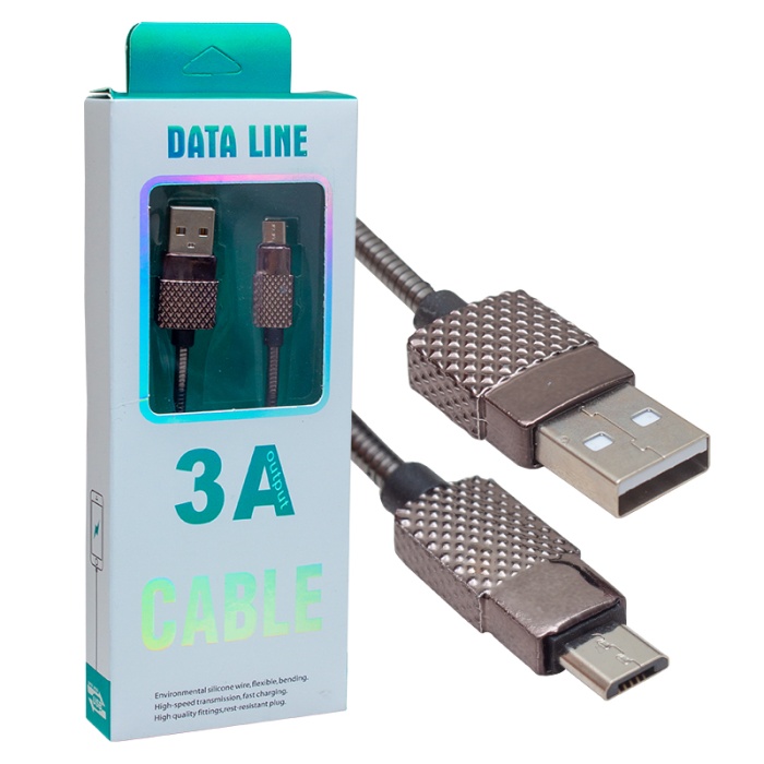 3 AMPER METAL YAYLI MICRO USB DATA VE ŞARJ KABLOSU 1 METRE (4767)