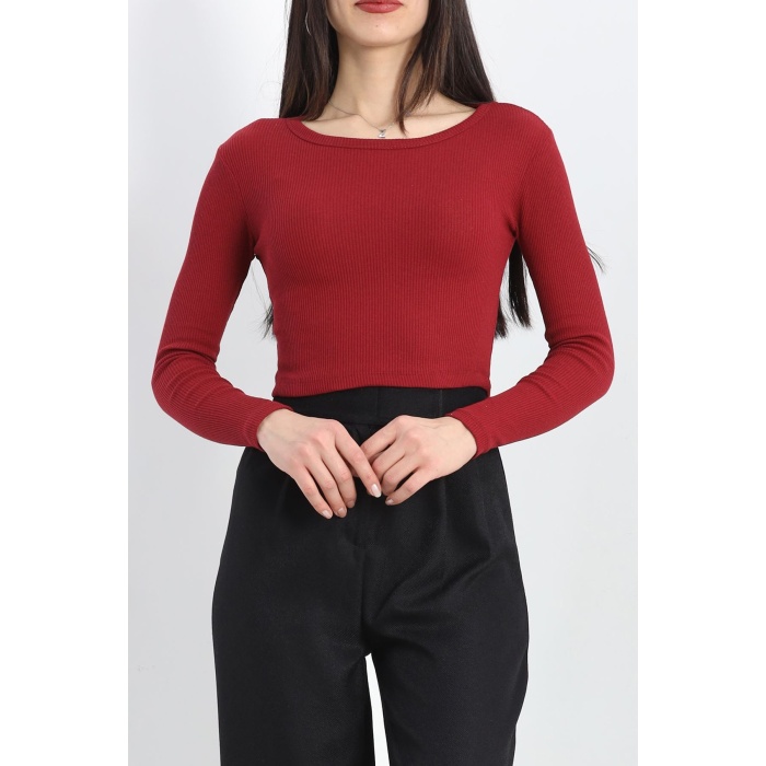 Kaşkorse Bisiklet Yaka Crop Body Bordo