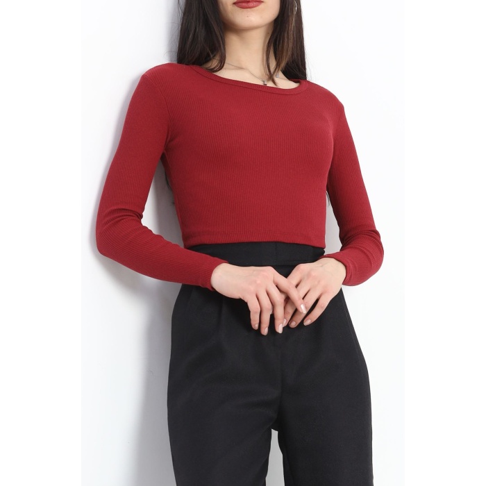 Kaşkorse Bisiklet Yaka Crop Body Bordo