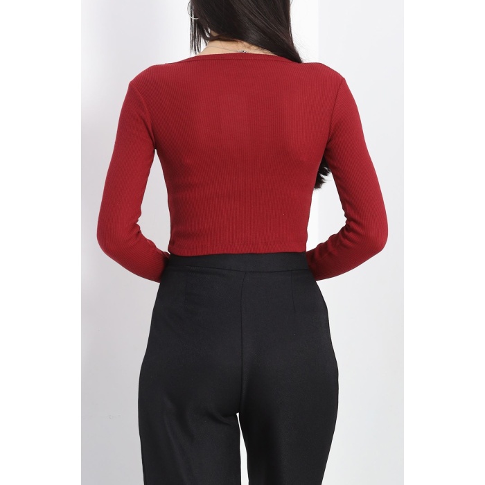 Kaşkorse Bisiklet Yaka Crop Body Bordo