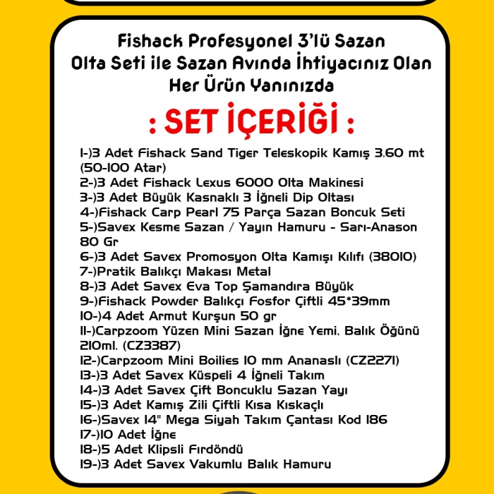 Fishack 3lü Sazan Olta Seti XL - 3.60MT/50-100GR