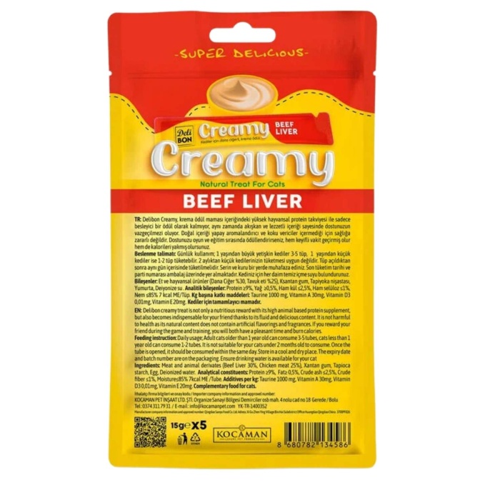 Kedi Ödül Maması - Creamy - Dana Ciğerli - 15 gr 5li - Delibon