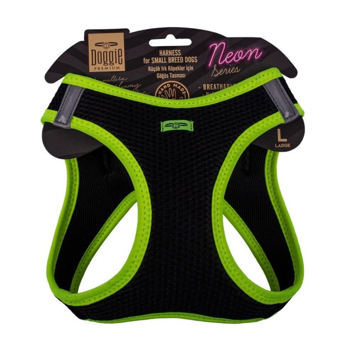 Doggie Havalı Dokuma Neon Küçük Irk Göğüs Tasması Sarı 42-48 cm (ANG-L)