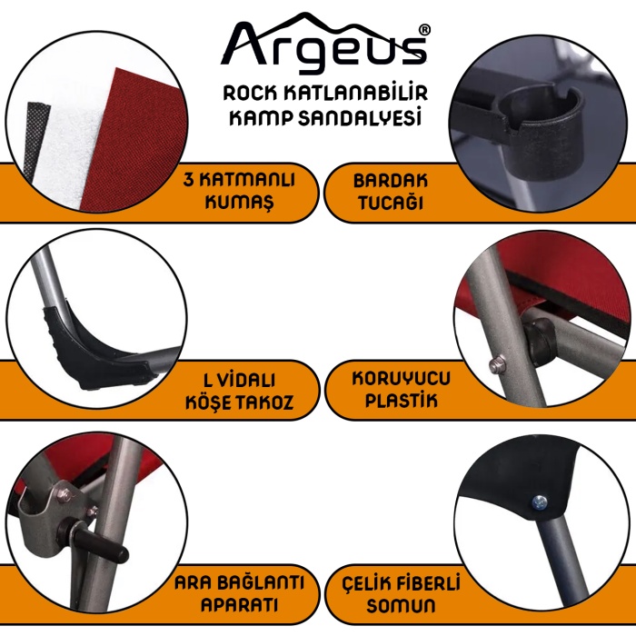 Argeus Rock Elite 4lü Bardaklıklı Kamp Sandalyesi ve Masa Seti - Bej - Taşıma Çantalı - Alüminyum Masa