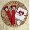 Minnie Mouse Kırmızı Figürlü Çorap ve Bant Takım