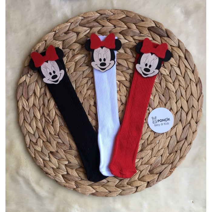 Kırmızı Minnie Mouse Figürlü Dizaltı Çorap