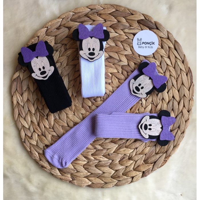 Lila Minnie Mouse Figürlü Dizaltı Çorap