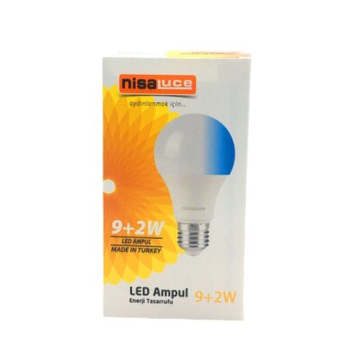 NİSALUCE EAMP-074/BM ( 9+2W E27 ) ( BEYAZ-MAVİ ) LED AMPUL*10X20