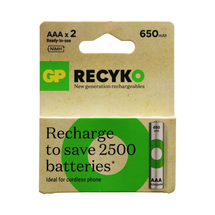 GP RECYKO 650mAh AAA ŞARJLI İNCE PİL 63E041  2Lİ KART*100