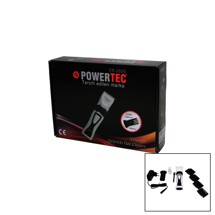 POWERTEC TR-3500 SAÇ KESME TRAŞ MAKİNESİ ( YEDEK BATARYALI )*20