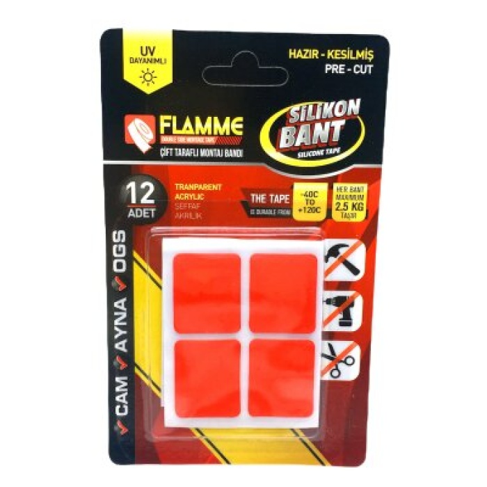 FLAMME SİLİKON ( 12PCS ) ÇİFT TARAFLI ( MONTAJ ) BANT*25X10