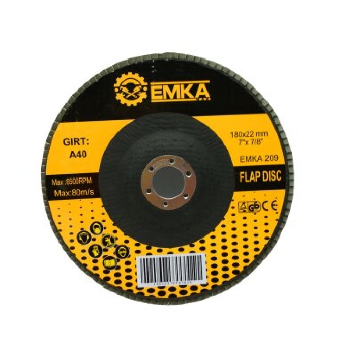 EMKA-209 FLAP DISC DİSK ZIMPARA A40 KUM 180X22MM*10X10