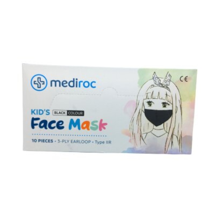 MEDİROC ( ÇOCUK & 10PCS ) ( SİYAH ) MEDİKAL CERRAHİ MASKE LASTİKLİ*1X100