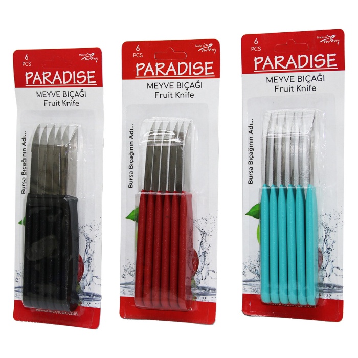 PARADISE ( 6PCS ) MEYVE BIÇAK RENKLİ PLASTİK SAPLI*60