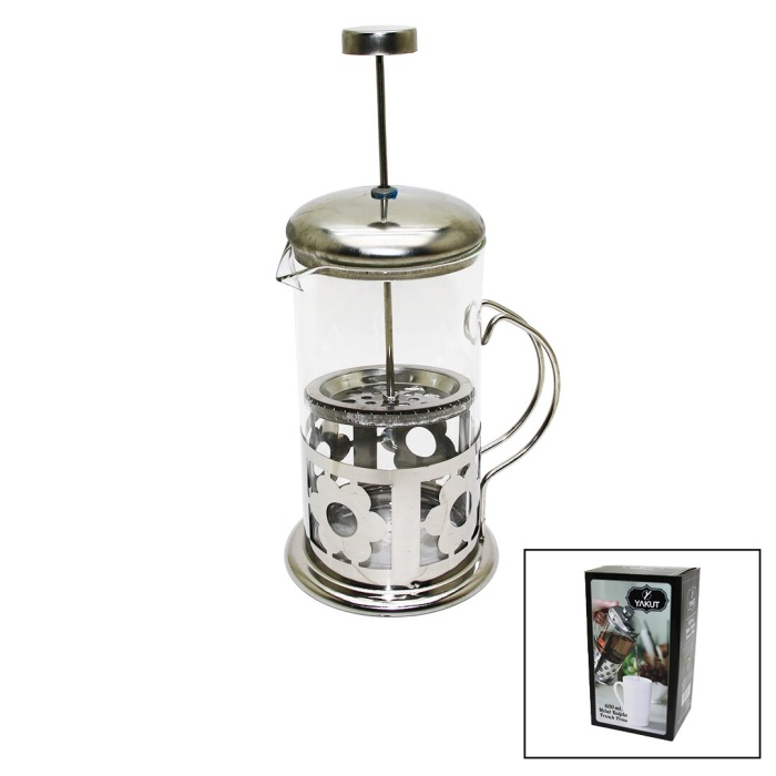 YAKUT-7324 FRENCH PRESS ( 600ML ) ( METAL KAFES & KAPAK ) ( CAM ) BİTKİ SÜZGEÇİ*40