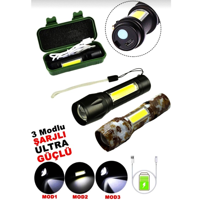 İBİCO USB CHARGE IBC-11 ( 2IN1=3W+1W ) USB ŞARJLI LEDLİ POLİS EL FENERİ ( PLASTİK KUTULU )*240                  Q9