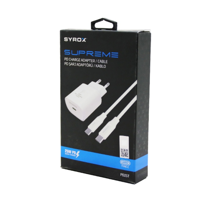 SYROX PD25T SUPREME ( TYPE-C TO TYPE-C ) ( HIZLI ) EV ŞARJ SETİ  3.0A 25W PD*100