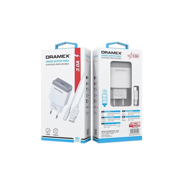 DRAMEX D30M CHARGE ADAPTER ( MICRO ) USB ( SET ) 3.0A MİKRO SAMSUNG EV ŞARJ SET*120