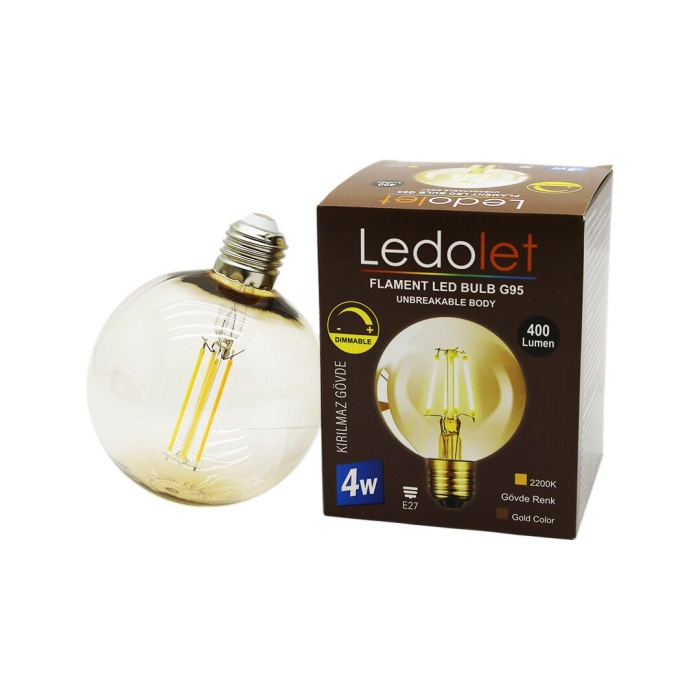 LEDOLET G-95 ( 6W & E27 ) ( GOLD COLOR ) RUSTİK AMPUL ( 500LUMEN & 2200K ) (KIRILMAZ GÖVDE)*80