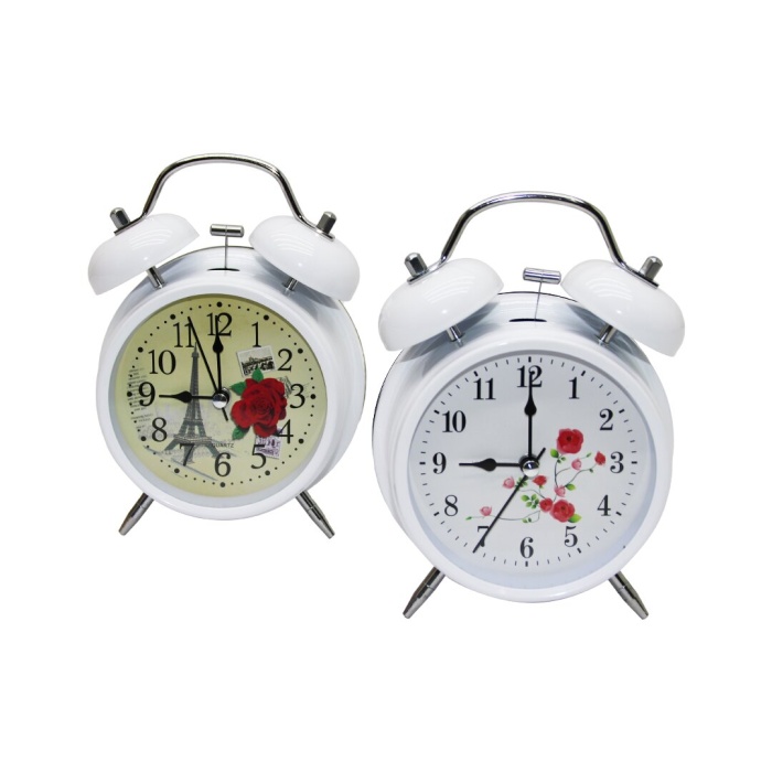 TWIN BELL ALARM CLOCK ENF-197-B ( BÜYÜK & RESİMLİ KADRAN ) ( METAL KASA ) MASA ÇALAR SAAT*60