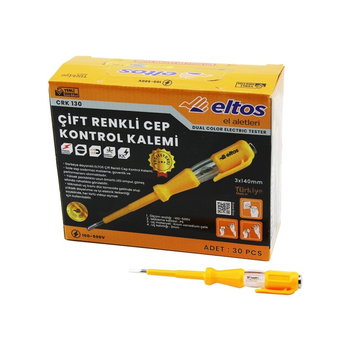 ELTOS CRK-130 ( CEP MODELİ & 14CM ) ( ÇİFT RENKLİ=TURUNCU & ŞEFFAF ) KONTROL KALEMİ ( 100-500V & 3MM )*30X24