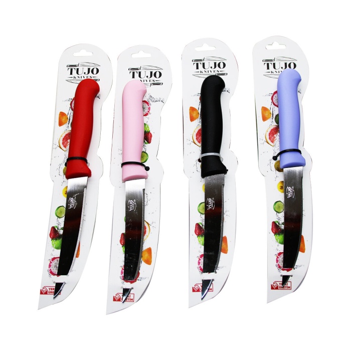 TUJO KNIVES-2204 ( TEKLİ ) ( KARTELALI ) TIRTIRLI SEBZE & EKMEK BIÇAK & RENKLİ PLASTİK SAPLI*260