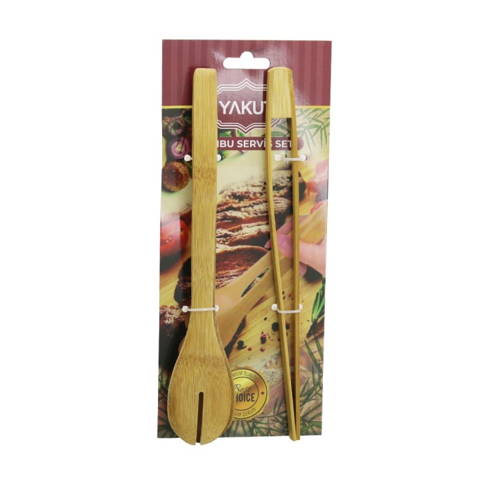 YAKUT-10552 ( 2PCS ) AHŞAP BAMBU MAŞA SETİ ( İNCE IZGARA & KAŞIKLI SERVİS MAŞA )*120