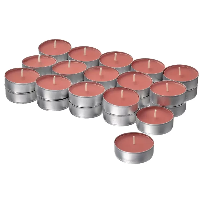 Kokulu Tealight Mum, Kırmızı-Kahverengi, 3.5 Saat, 30 Adet, Kehribar ve Gül