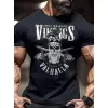 Vikings Valhalla Baskılı Oversize Bisiklet Yaka T-shirt - Siyah