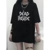 Canlı Harf Baskılı Büyük Boy Oversize Kısa Kollu Tişört - Yumuşak, Nefes Alabilir, Kadınlar için Rahat Yaz ve İlkbaharın Vazgeçilmezi - Rahat Kesim, Rahat, Şık Kadın Giysileri - Siyah