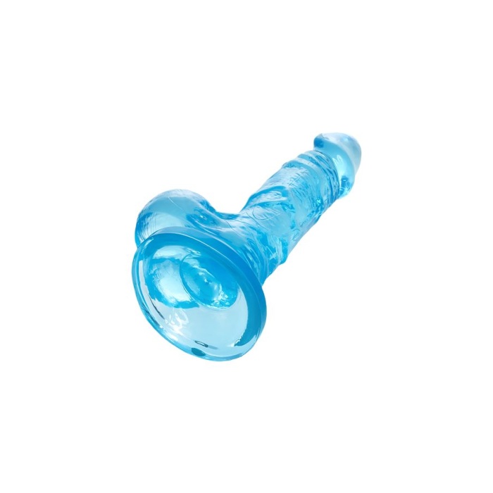 Şeffaf Mavi Testisli Vantuzlu 16cm Yumuşak Jel Dildo