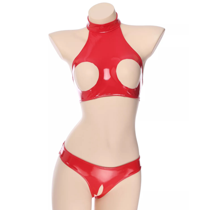 Fantezi Seksi Özel  Bölgeleri Açık Kırmızı Lame Gecelik BC9181