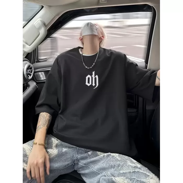 Baskı Oh Erkek Oversive Tişört, Grafik Tişört Erkek Yazlık Outdoor Kıyafetleri, Sporda ve Günlük Giyime Uygun - Siyah