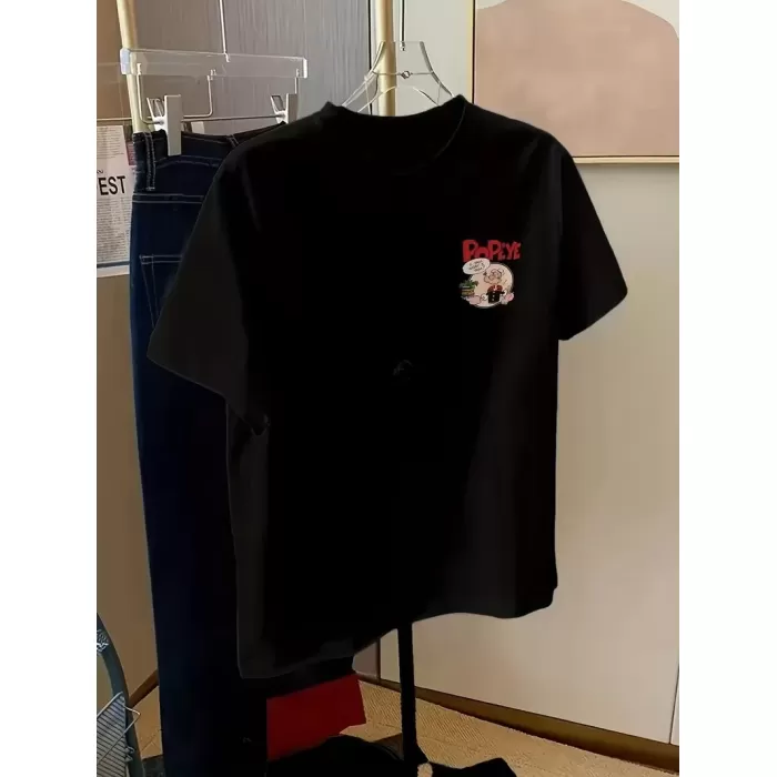 Erkek Oversize Tişörtü  Popeye the Sailor Retro Vintage Ispanak | Hediye olarak idealdir, farklı boyutları mevcuttur. - Siyah