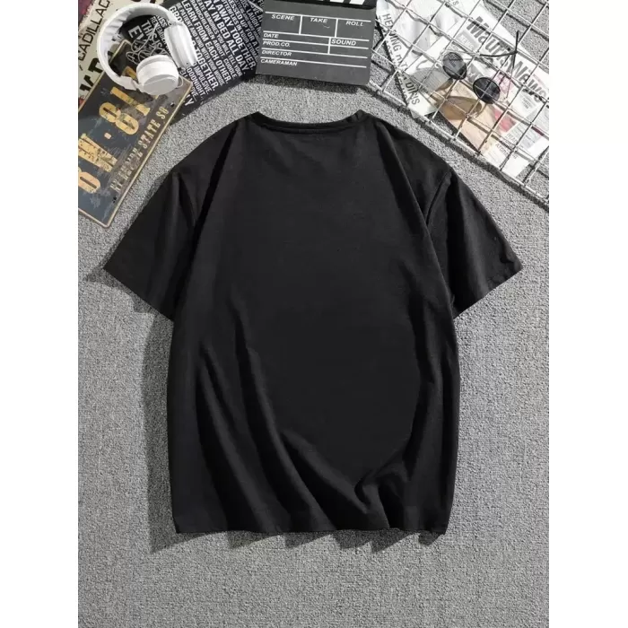 Erkek Dağ Grafikli Tişört, Yaz için Büyük Beden Rahat T-shirt - Siyah