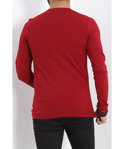 Uzun Kollu V Yaka Erkek Sweatshirt Bordo