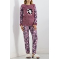 Peluş Polar Pijama Takımı Lila