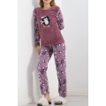 Peluş Polar Pijama Takımı Lila