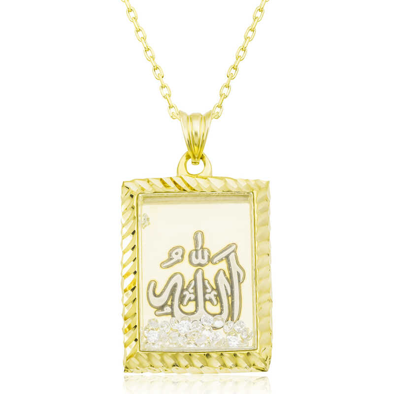 Gümüş Gold Allah Yazılı Kadın Kolye