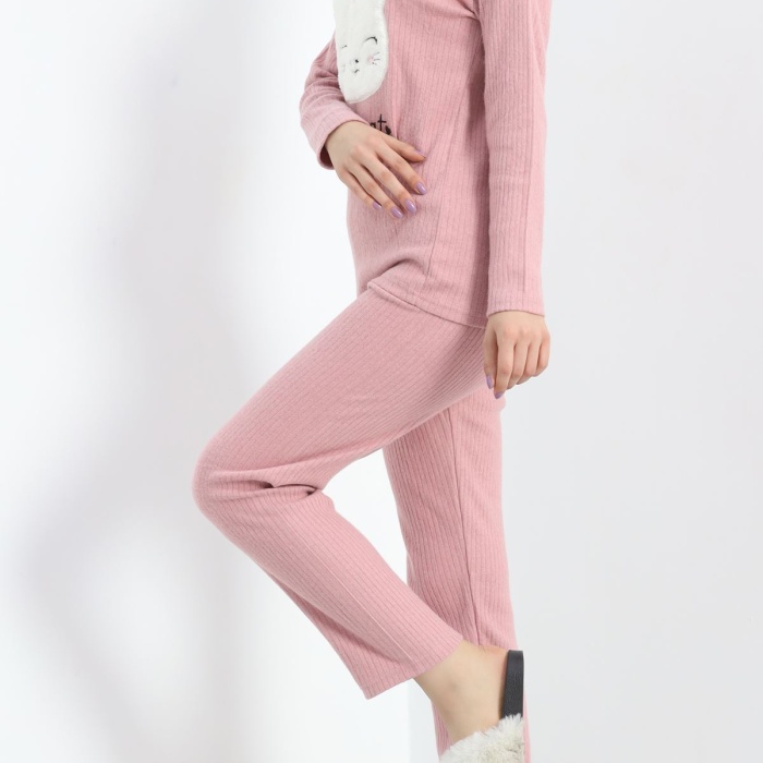 Nakışlı Fitilli Pijama Takımı Pembe