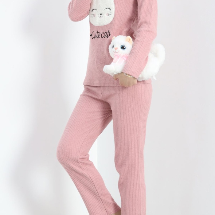 Nakışlı Fitilli Pijama Takımı Pembe