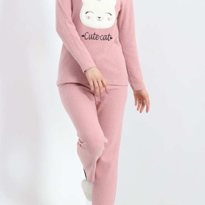 Nakışlı Fitilli Pijama Takımı Pembe