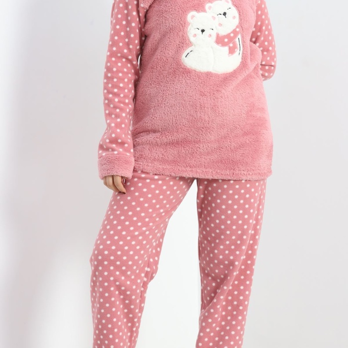 Battal Polar Pijama Takımı Pudra1