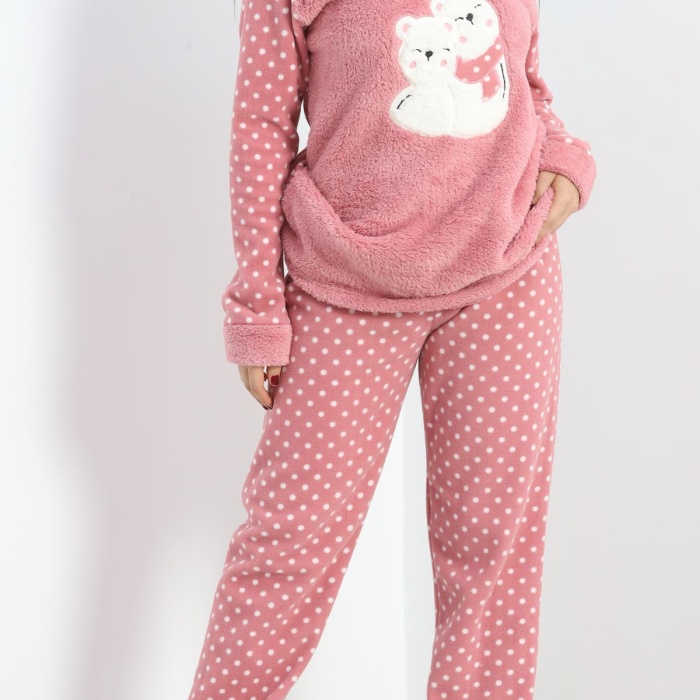 Battal Polar Pijama Takımı Pudra1