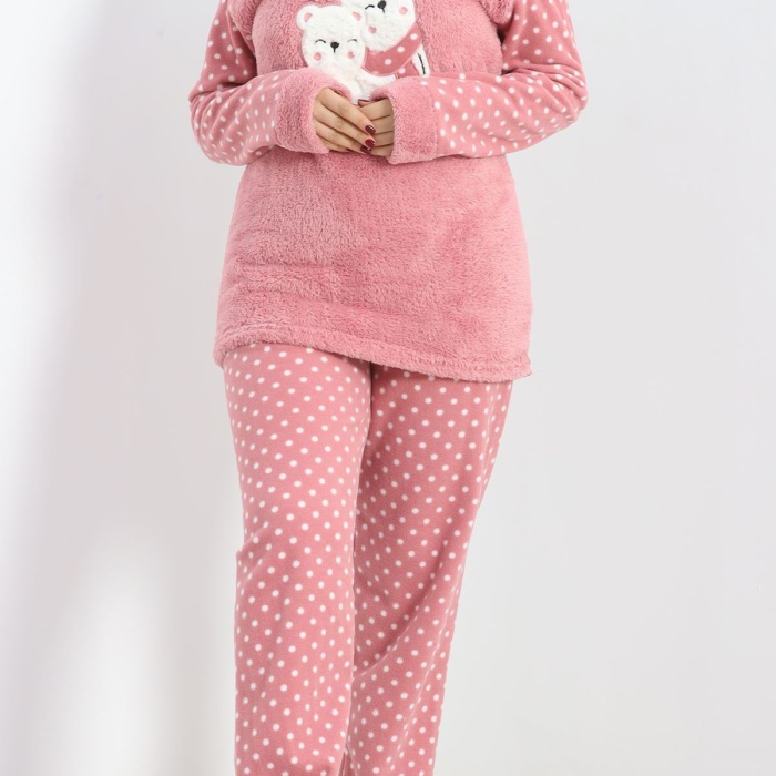 Battal Polar Pijama Takımı Pudra1