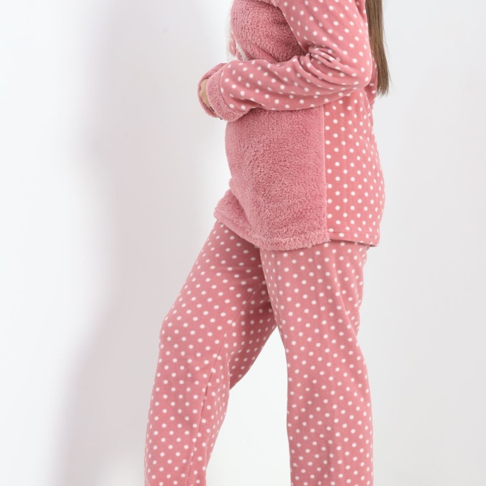 Battal Polar Pijama Takımı Pudra1