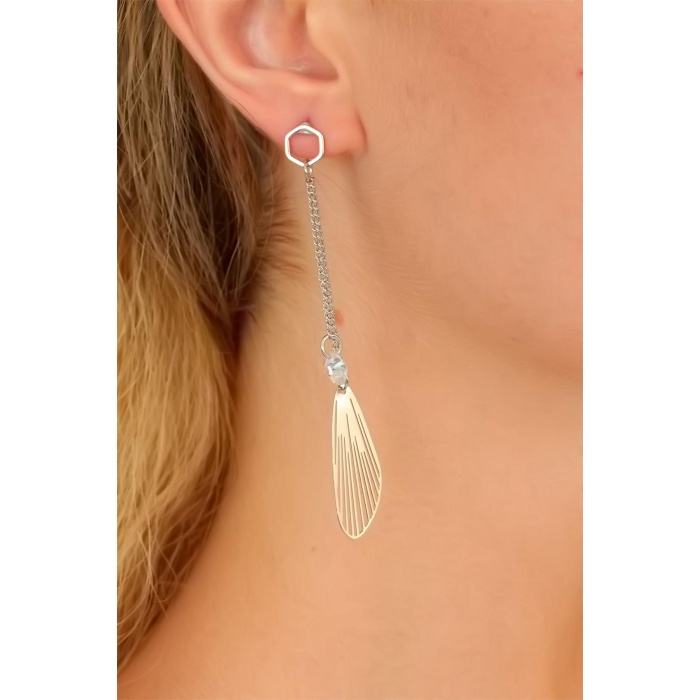 Zirkon Taşlı Silver Renk Zincirli Bayan Sallantı Küpe