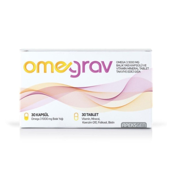 Omegrav Omega 3 Balık Yağı ve Vitamin İçeren Mineral 30 Tablet 30 Kapsül 1000 mg