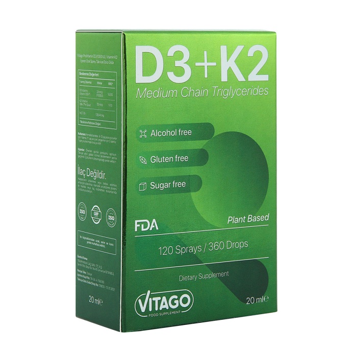 Vitago Vitamin D3 1000 IU Vitamin K2 İçeren Bitkisel Bazlı Oral Sprey 20 ml
