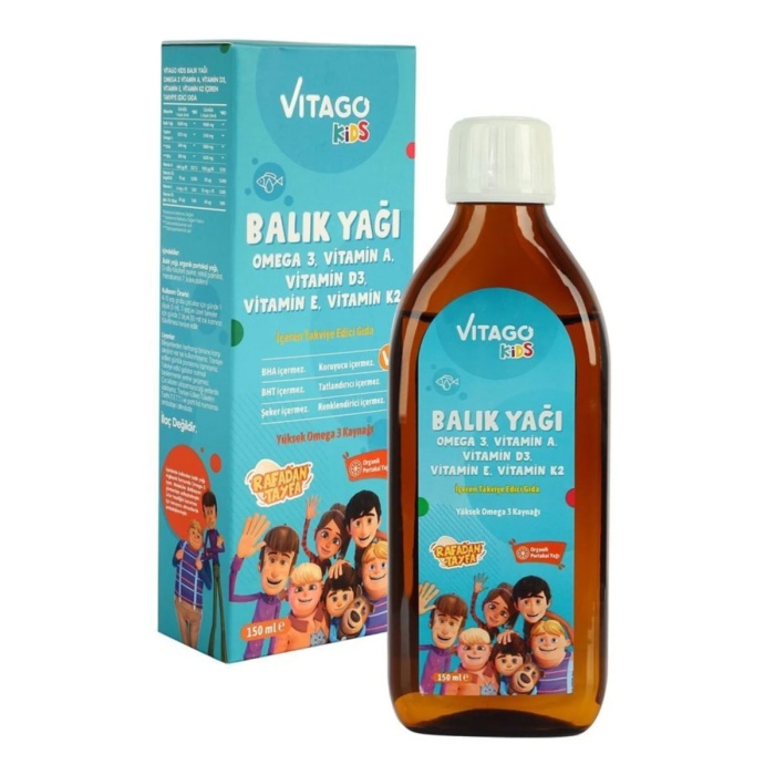 Vitago Kids Balık Yağı Omega 3 Vitamin A D3 E K2 İçeren Şurup 150 ml